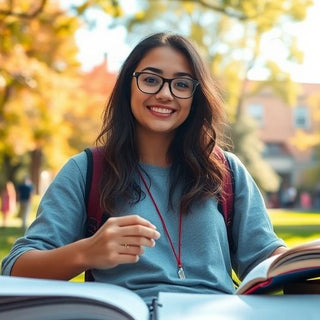 University student studying in a vibrant campus setting.