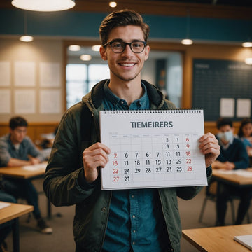 Student celebrating with thesis and calendar marking 30 days