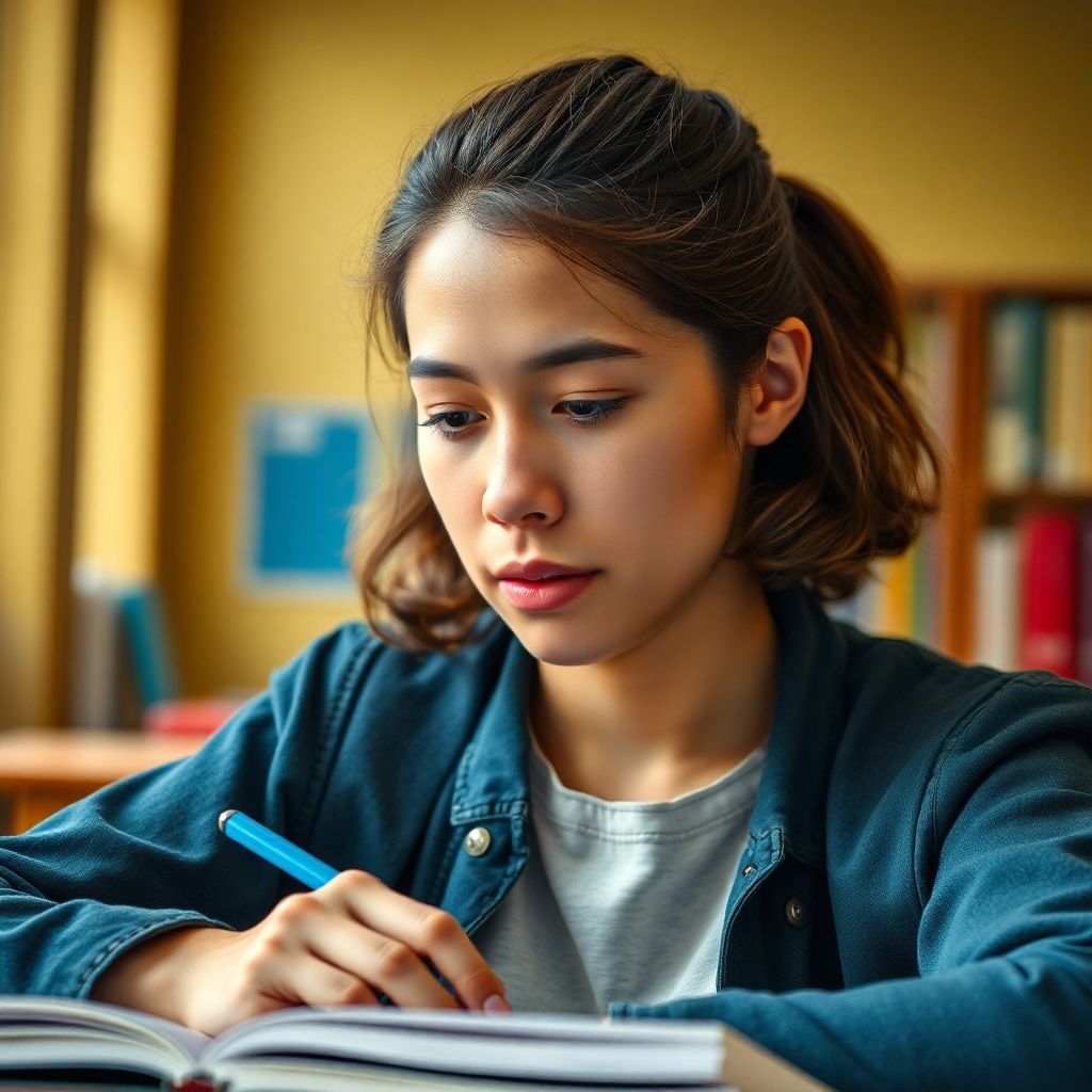 कॉलेज का छात्र अपनी पढ़ाई में ध्यान केंद्रित कर रहा है।