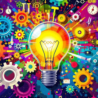 Colorful lightbulb and gears representing entrepreneurship creativity.