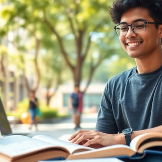 Estudiante universitario en un entorno vibrante y académico.