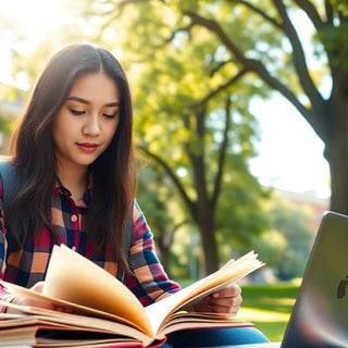 University student studying in a vibrant campus environment.