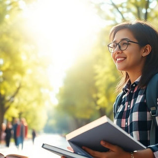 University student in a vibrant campus with natural light.