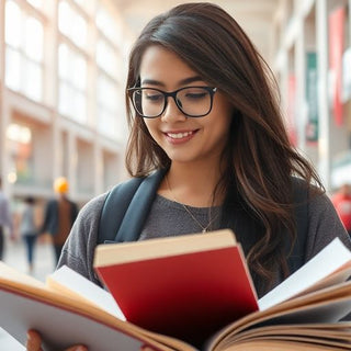 University student studying in a vibrant campus setting.