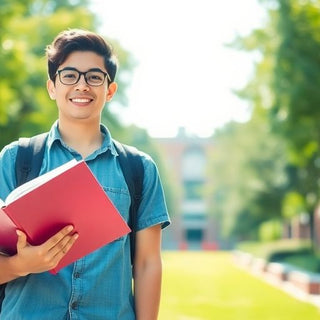 University student studying with books and laptop in sunlight.