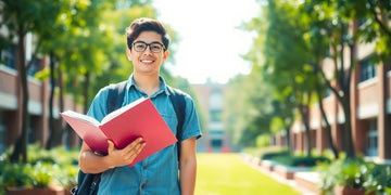 University student studying with books and laptop in sunlight.