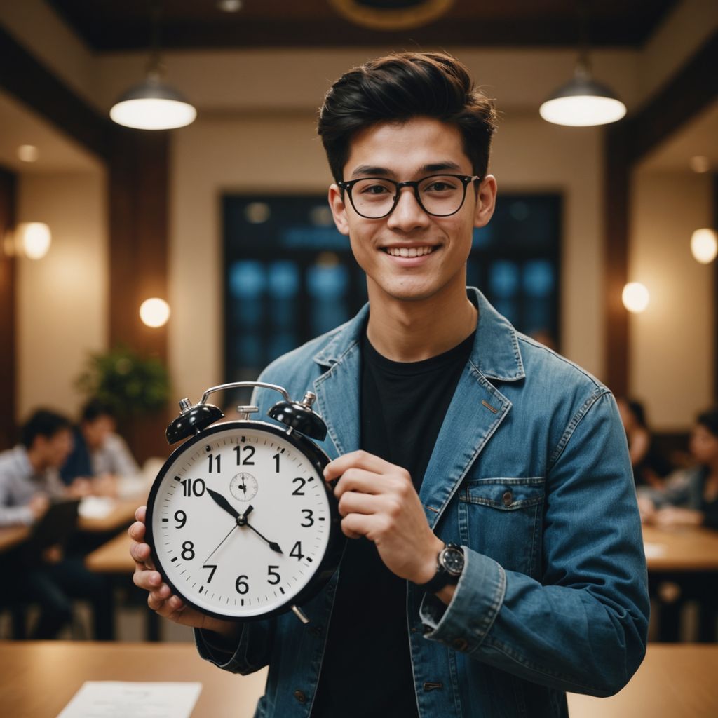 Student holding thesis with clock showing 2 months