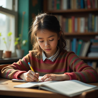 University student reading in a vibrant and colorful environment.