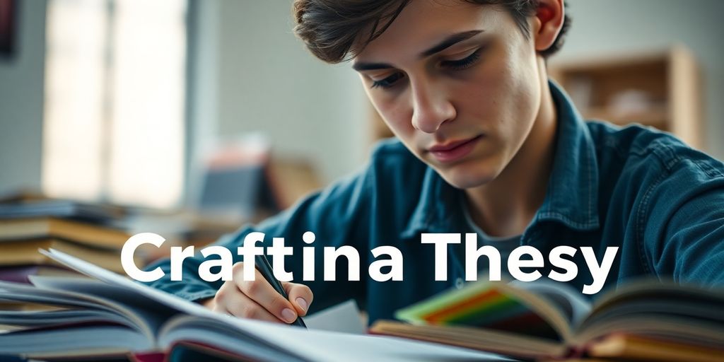 Student studying with books and notes in focus.