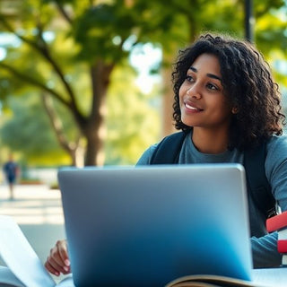 University student studying in a vibrant campus environment.