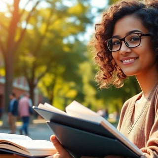 University student studying in a vibrant campus environment.