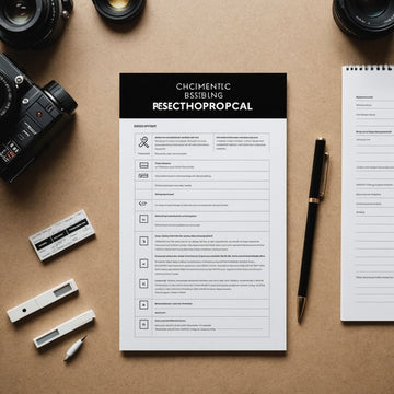 Checklist of essential research proposal components with icons