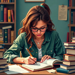 Student immersed in research for PhD thesis.