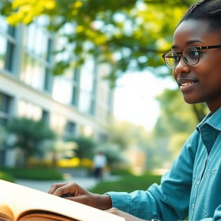 University student studying in a vibrant campus setting.