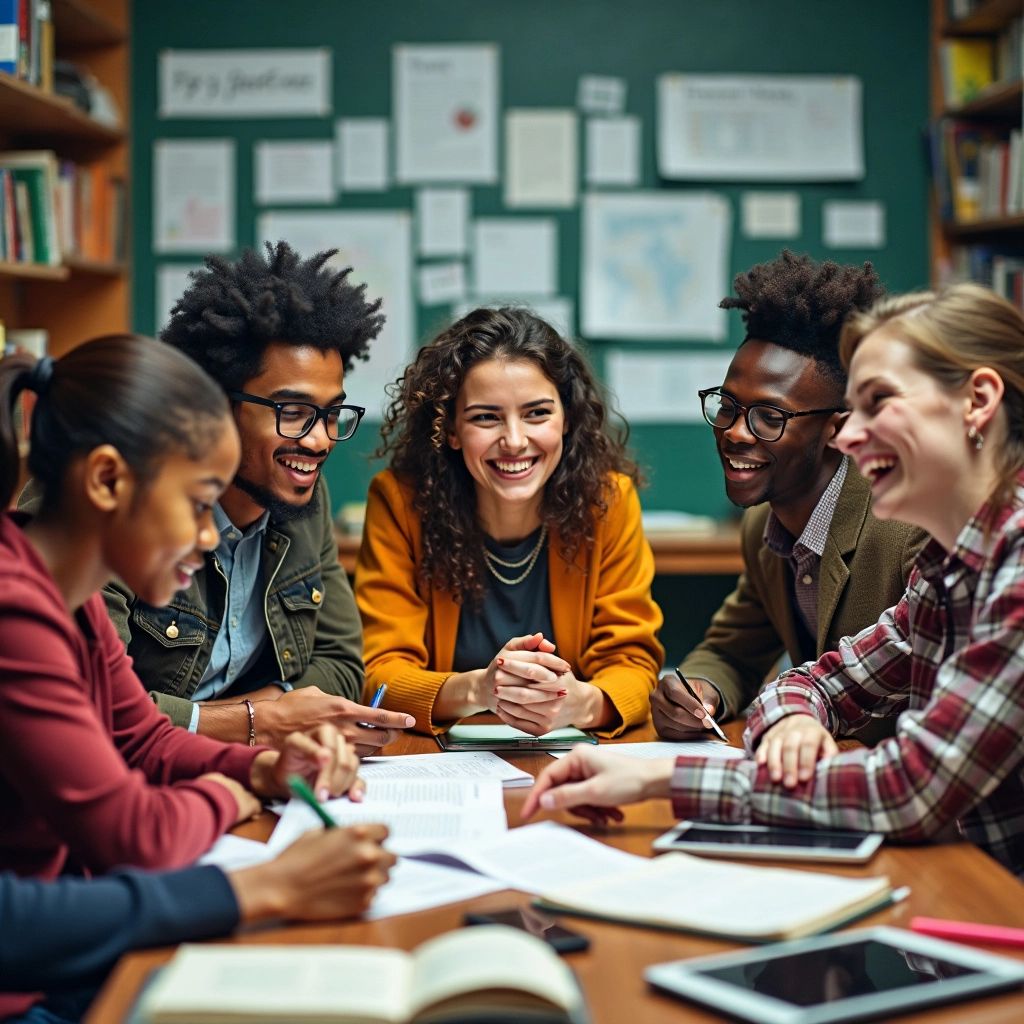 Estudiantes diversos generando ideas para temas de tesis de MBA juntos.