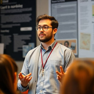 PhD candidate presenting dissertation defense to an audience.