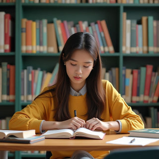 Estudiante universitario leyendo en un entorno vibrante.