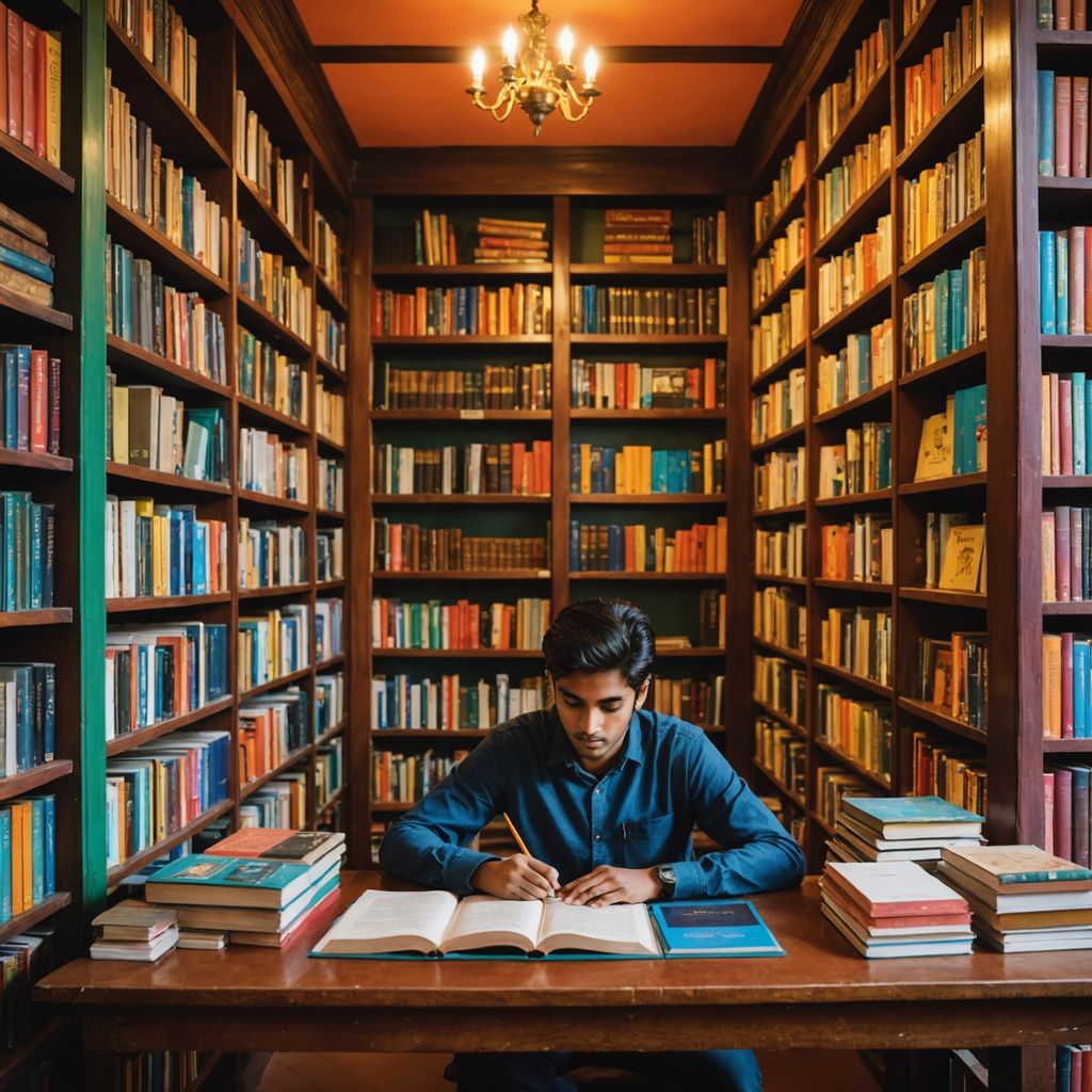 رنگین بھارتی کتاب خانہ میں مطالعہ