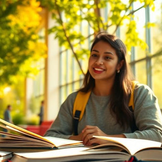 University student in a vibrant campus with natural light.