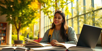 University student in a vibrant campus with natural light.