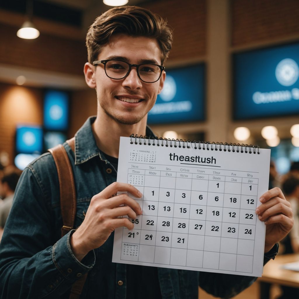 Student celebrating with thesis and calendar marking 40 days