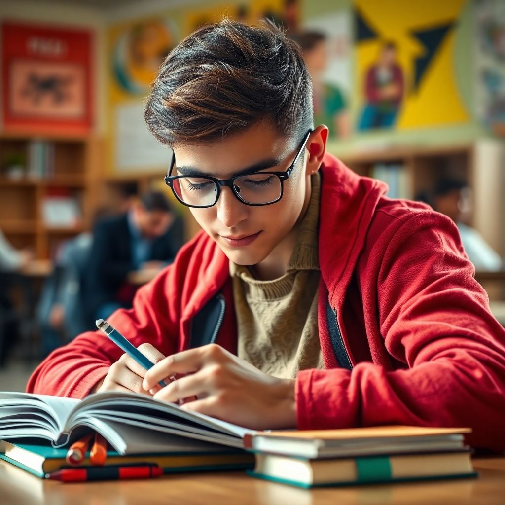 Mahasiswa universitas membaca di lingkungan yang bersemangat.