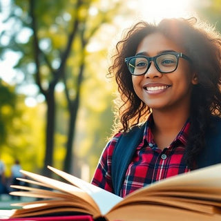 University student studying in a vibrant campus environment.