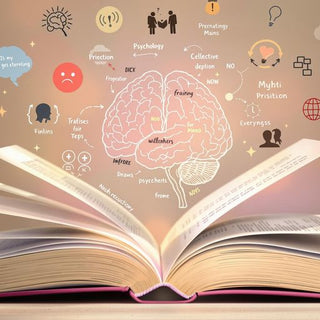 Open book with brain imagery for psychology insights.