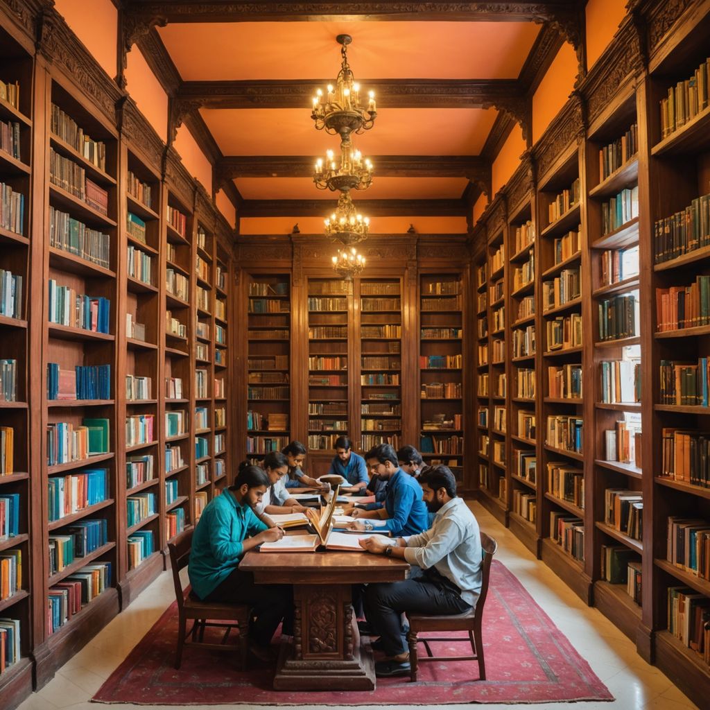 भारतीय पुस्तकालय में अध्ययन करते छात्र