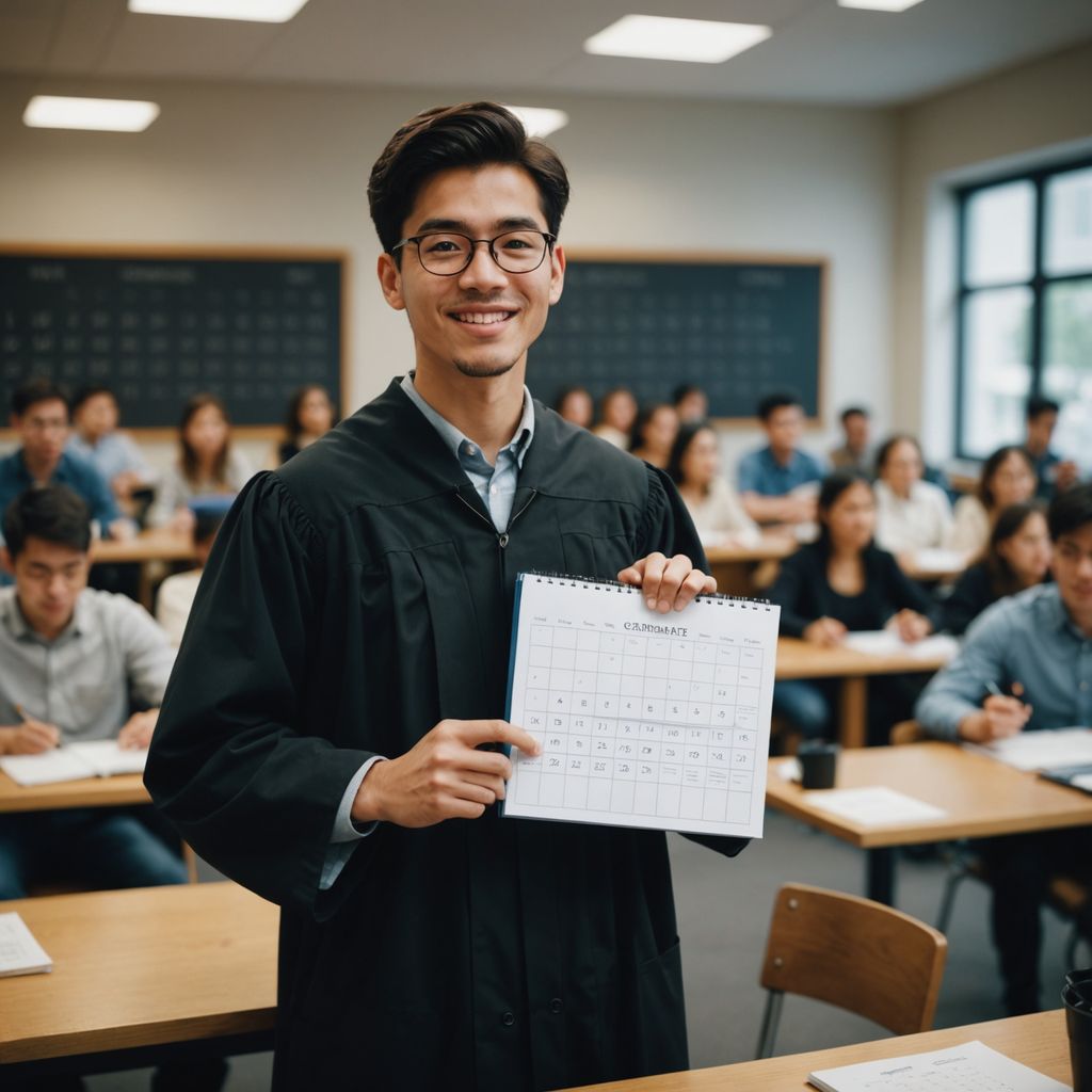 Student holding thesis, calendar marking 40 days