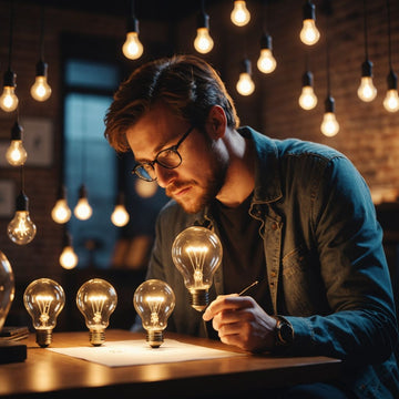 Researcher thinking with lightbulb and question mark