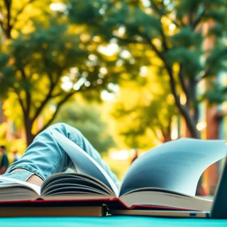 University student studying in a vibrant campus environment.