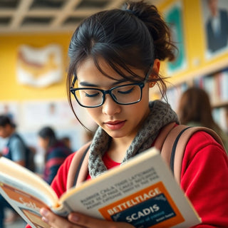 University student reading in a vibrant, colorful setting.