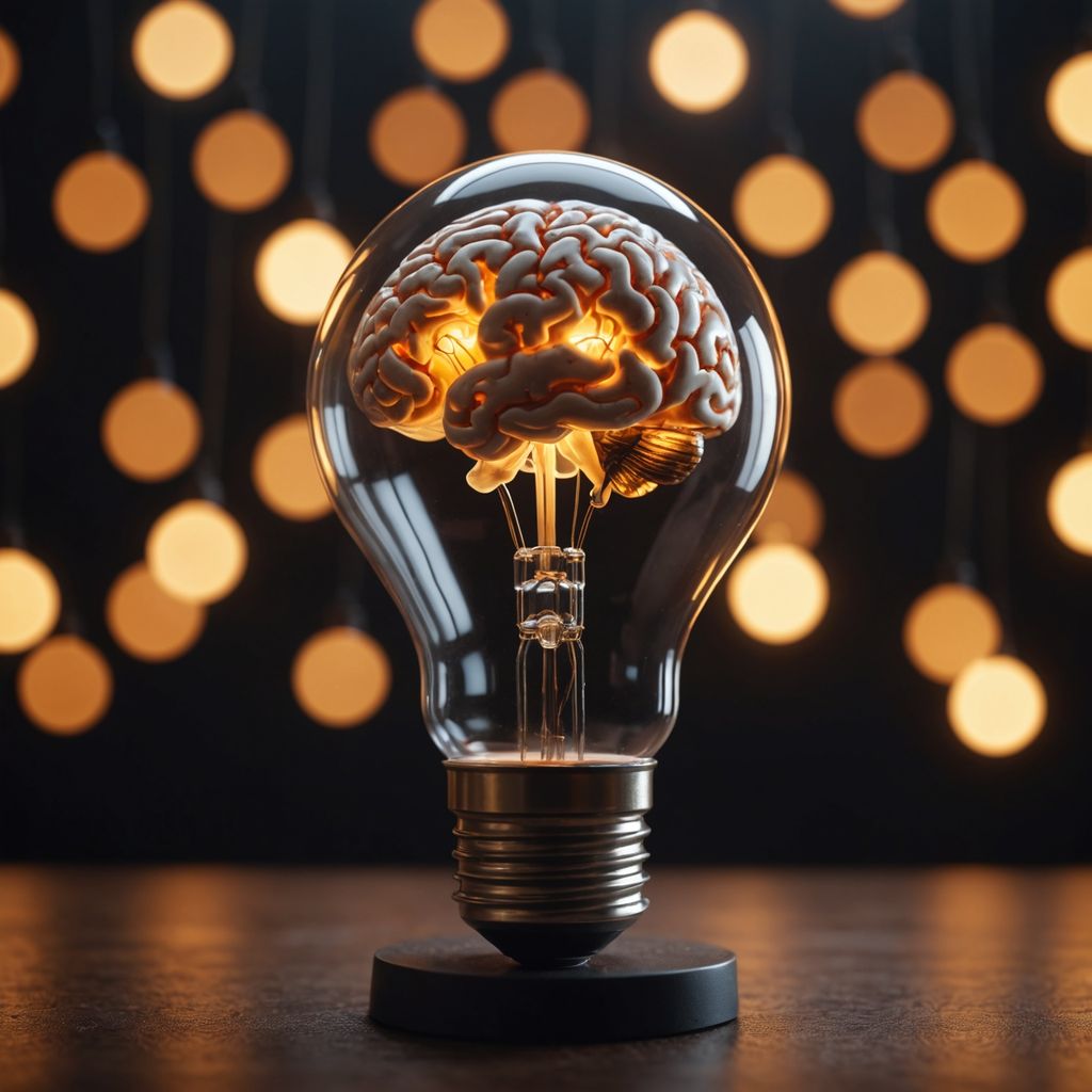 Lightbulb with brain, representing psychology research innovation.