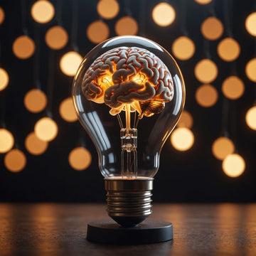 Lightbulb with brain, representing psychology research innovation.