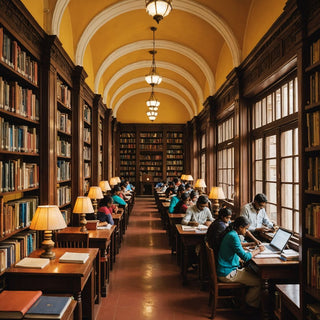 भारतीय पुस्तकालय में अध्ययन करते छात्र