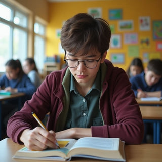 University student reading in a vibrant student environment.