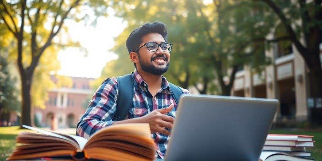 Étudiant universitaire dans un environnement académique dynamique.