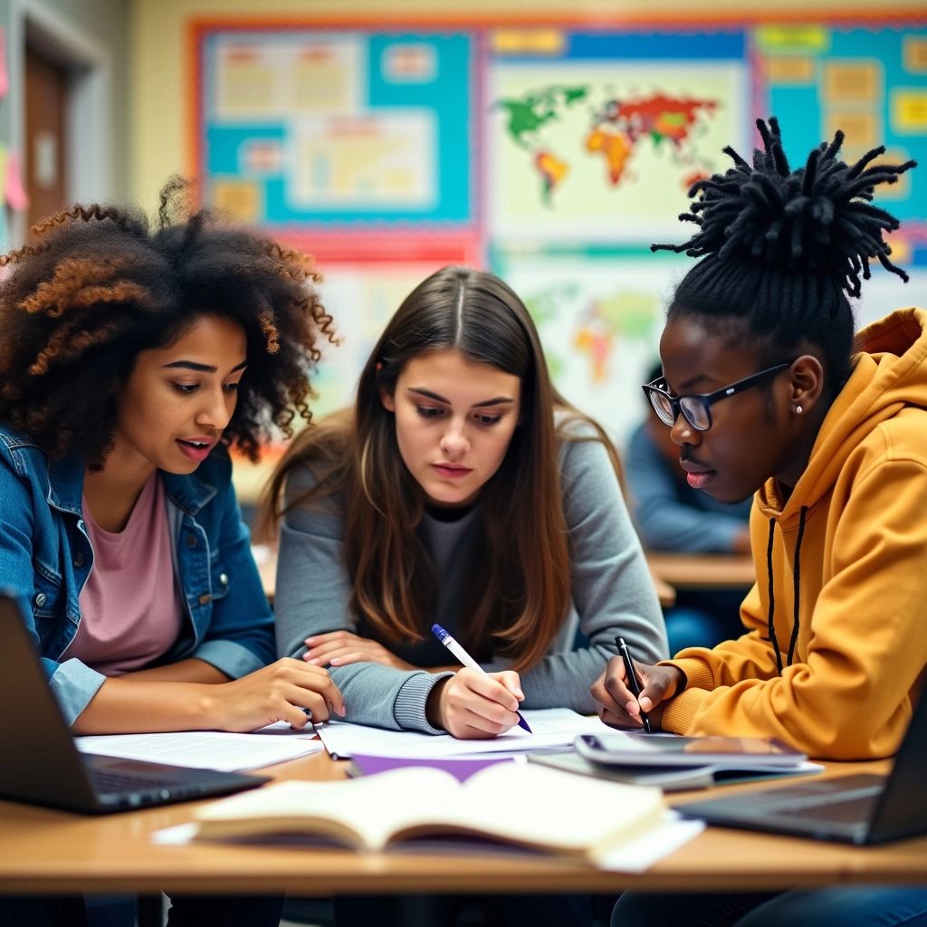 Estudiantes colaborando en investigación