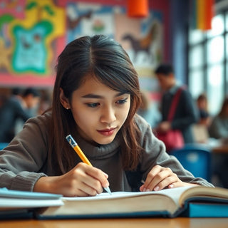 Mahasiswa menulis di lingkungan yang bersemangat.