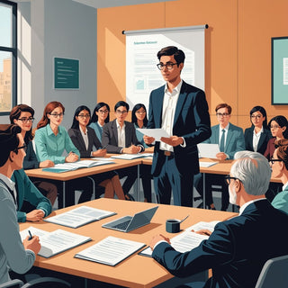 Student presenting thesis to impressed professors