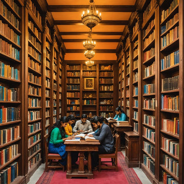بھارتی لائبریری میں پڑھائی کرتے طلباء