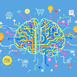 Colorful brain with marketing icons around it.