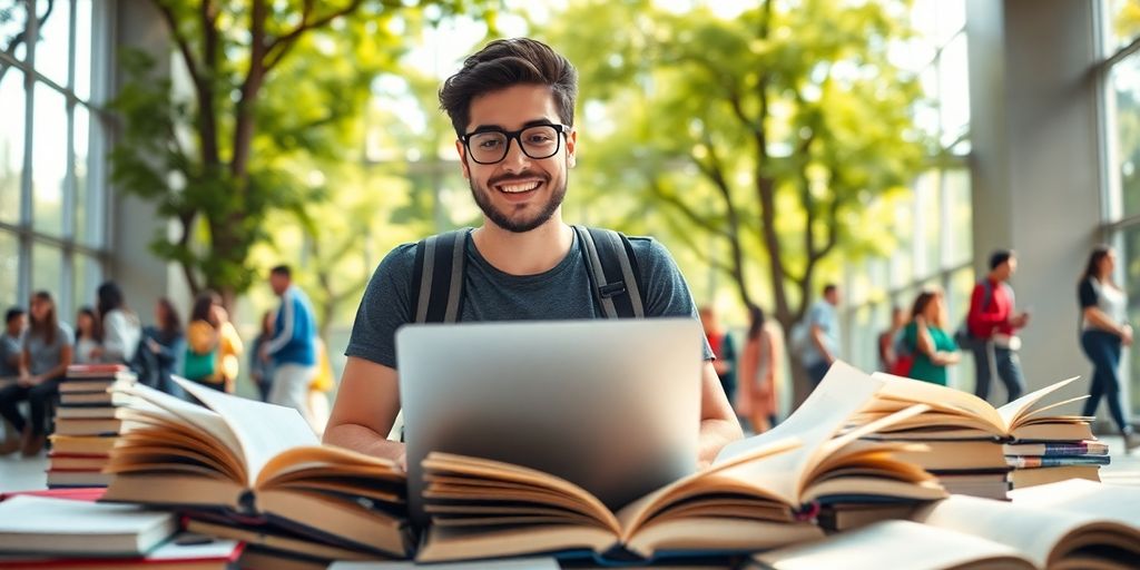 Étudiant universitaire dans un environnement académique dynamique.