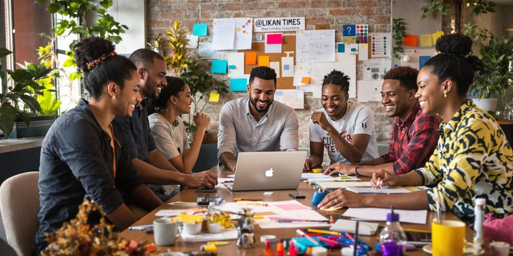 Diverse entrepreneurs collaborating on innovative business ideas.