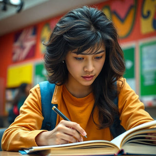 Mahasiswa universitas yang fokus pada studinya.