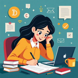 Mahasiswa yang sedang mengerjakan tesis dengan buku dan laptop