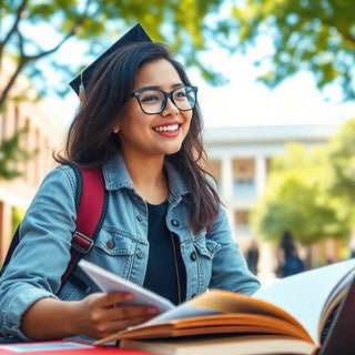 University student in a vibrant, dynamic campus setting.