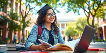 University student in a vibrant, dynamic campus setting.