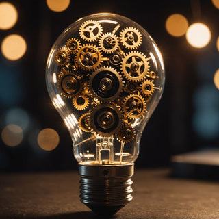 Lightbulb with gears representing innovative research ideas.